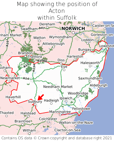 Map showing location of Acton within Suffolk