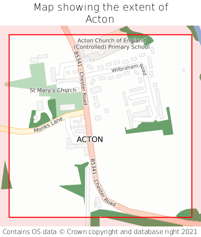 Map showing extent of Acton as bounding box