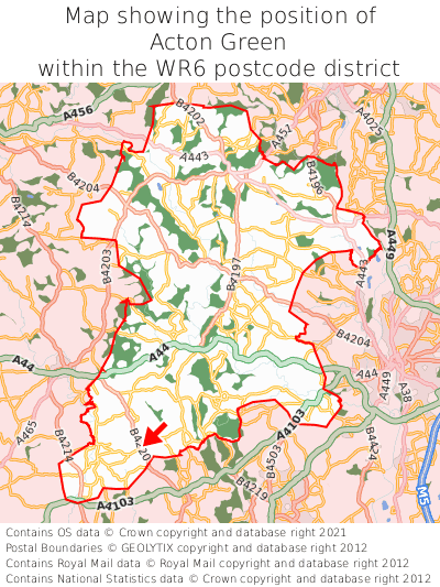 Map showing location of Acton Green within WR6