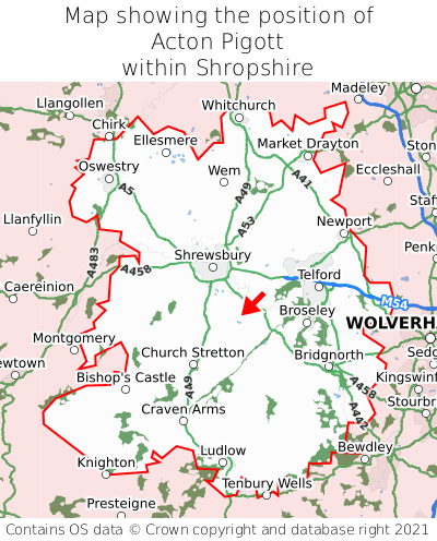 Map showing location of Acton Pigott within Shropshire