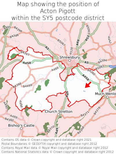 Map showing location of Acton Pigott within SY5