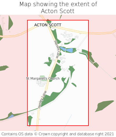 Map showing extent of Acton Scott as bounding box