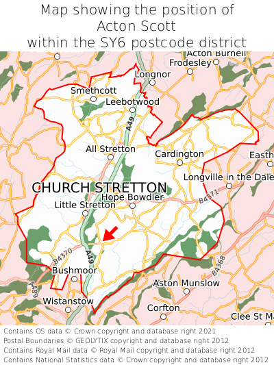 Map showing location of Acton Scott within SY6