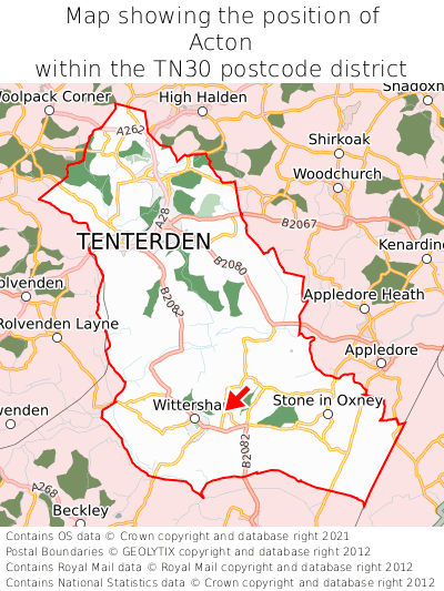 Map showing location of Acton within TN30