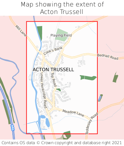 Map showing extent of Acton Trussell as bounding box