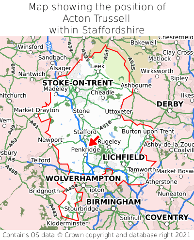 Map showing location of Acton Trussell within Staffordshire