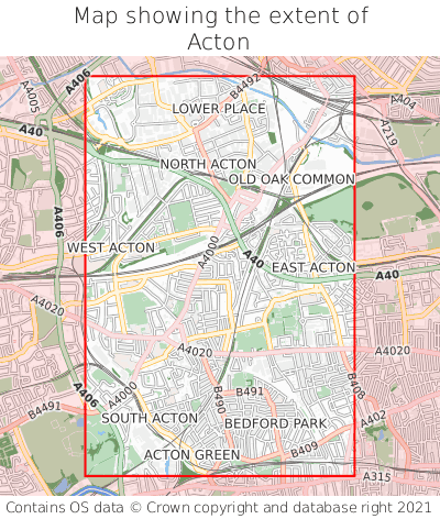 Map showing extent of Acton as bounding box