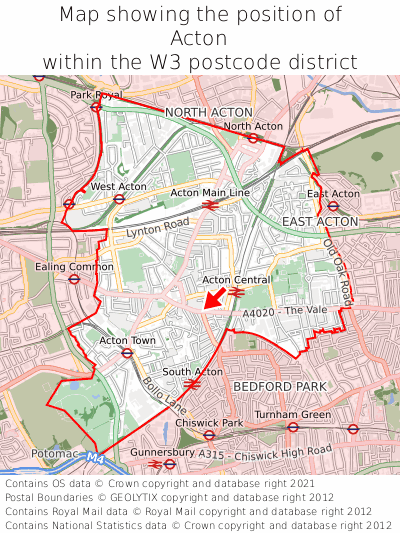 Map showing location of Acton within W3