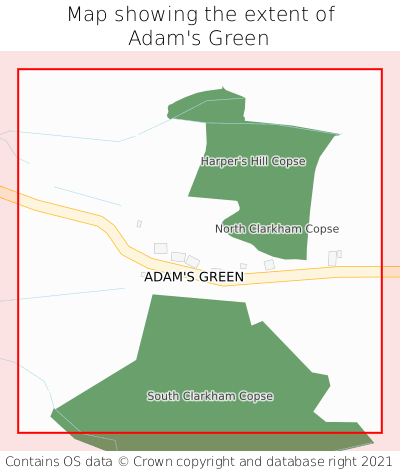 Map showing extent of Adam's Green as bounding box