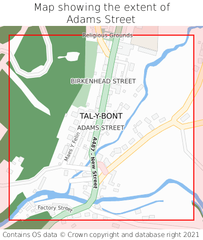 Map showing extent of Adams Street as bounding box
