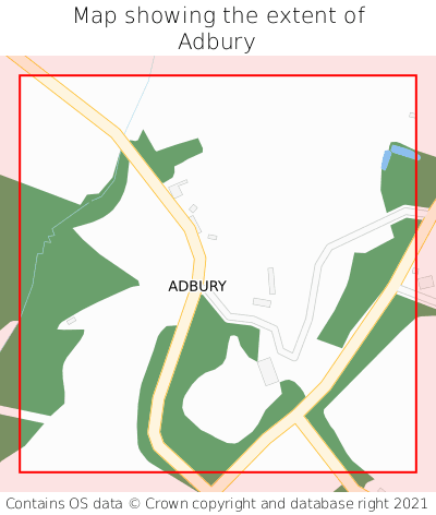 Map showing extent of Adbury as bounding box
