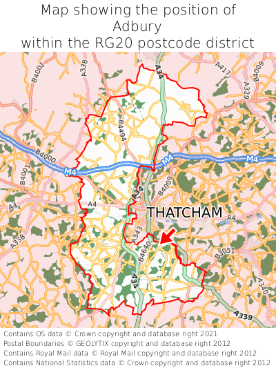 Map showing location of Adbury within RG20