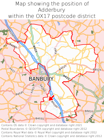 Map showing location of Adderbury within OX17