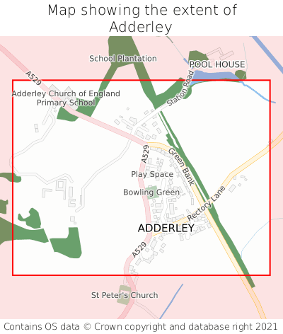 Map showing extent of Adderley as bounding box