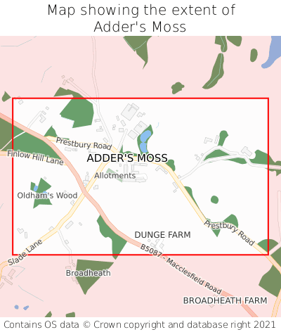 Map showing extent of Adder's Moss as bounding box