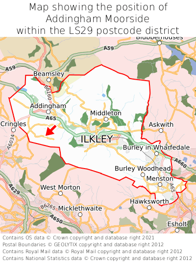 Map showing location of Addingham Moorside within LS29