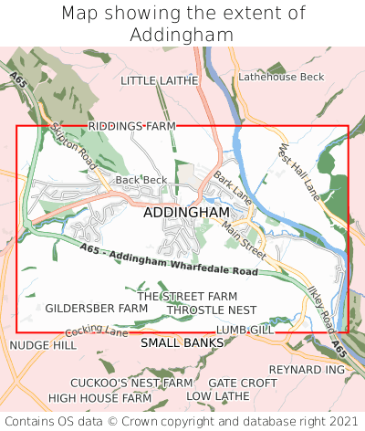 Map showing extent of Addingham as bounding box