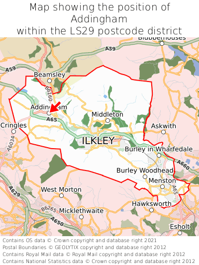 Map showing location of Addingham within LS29