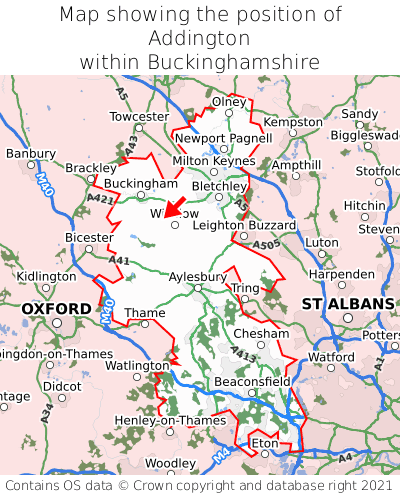 Map showing location of Addington within Buckinghamshire