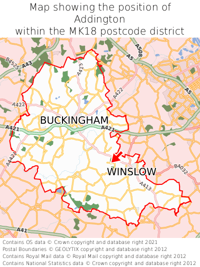 Map showing location of Addington within MK18