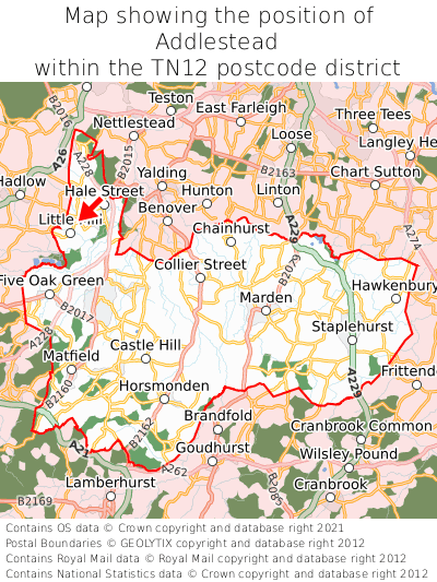 Map showing location of Addlestead within TN12