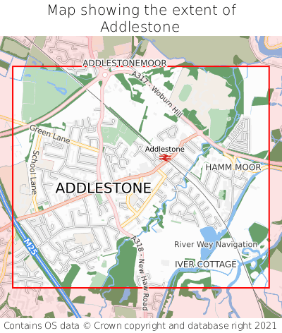 Map showing extent of Addlestone as bounding box