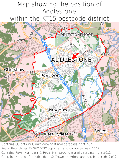 Map showing location of Addlestone within KT15