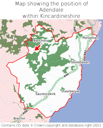 Map showing location of Adendale within Kincardineshire