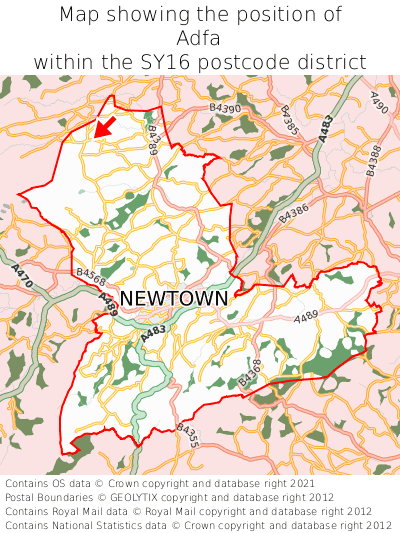 Map showing location of Adfa within SY16