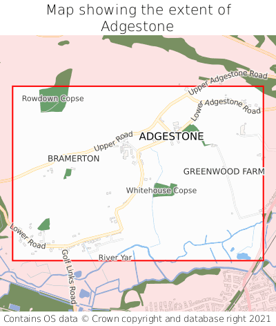 Map showing extent of Adgestone as bounding box