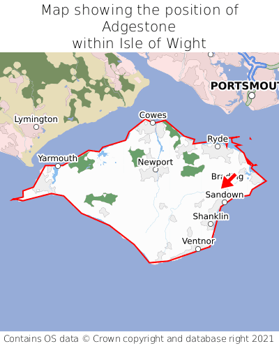 Map showing location of Adgestone within Isle of Wight