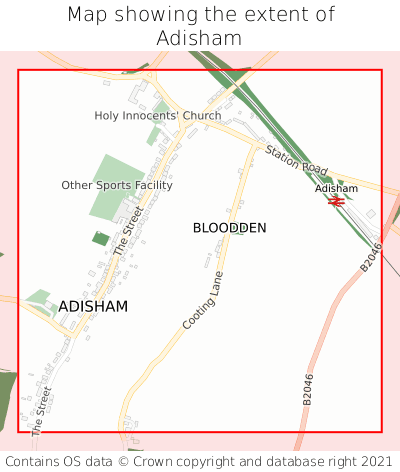 Map showing extent of Adisham as bounding box