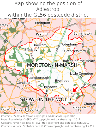 Map showing location of Adlestrop within GL56
