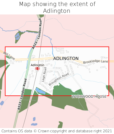 Map showing extent of Adlington as bounding box