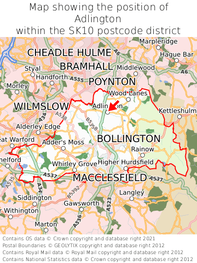 Map showing location of Adlington within SK10