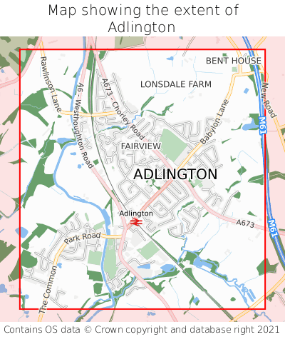Map showing extent of Adlington as bounding box