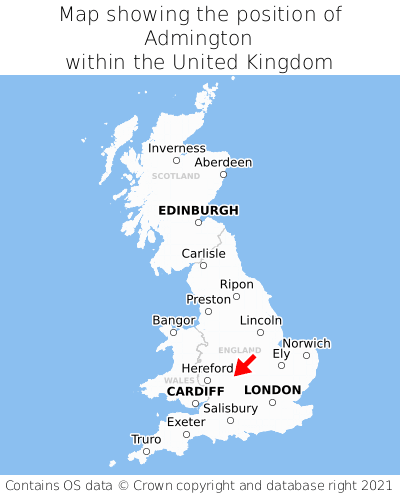 Map showing location of Admington within the UK