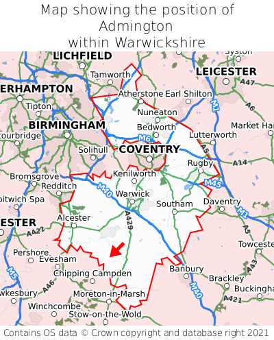 Map showing location of Admington within Warwickshire
