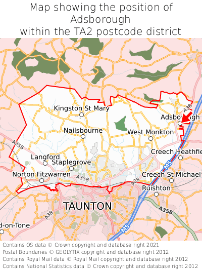 Map showing location of Adsborough within TA2