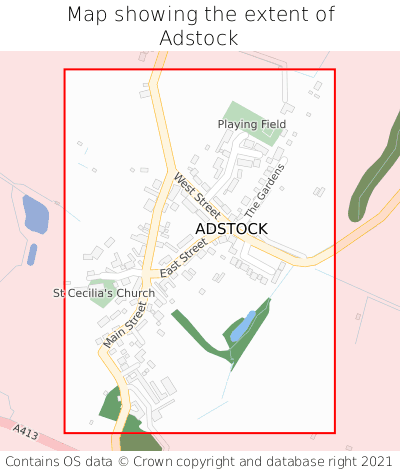 Map showing extent of Adstock as bounding box