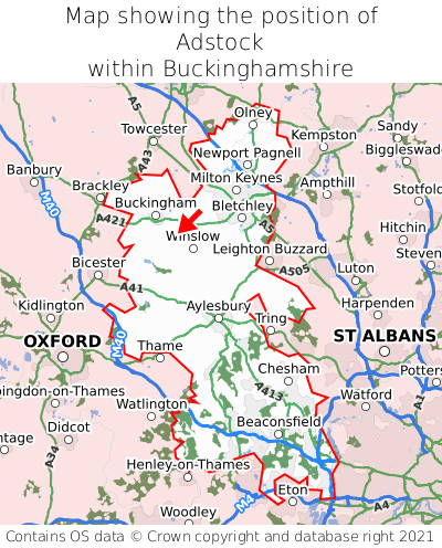 Map showing location of Adstock within Buckinghamshire