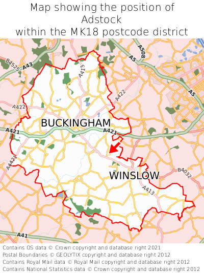 Map showing location of Adstock within MK18