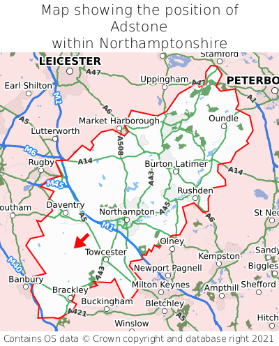 Map showing location of Adstone within Northamptonshire