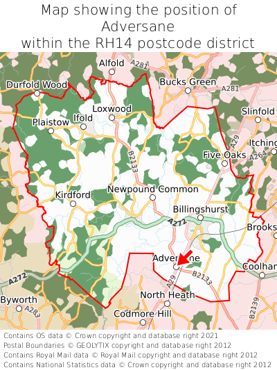 Map showing location of Adversane within RH14