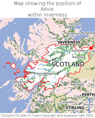 Map showing location of Advie within Inverness