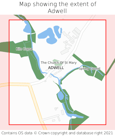 Map showing extent of Adwell as bounding box
