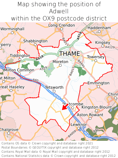 Map showing location of Adwell within OX9