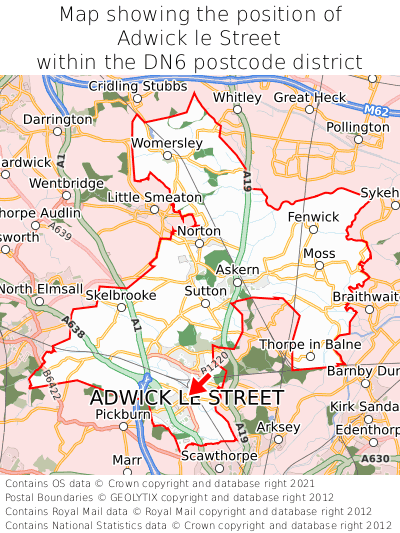 Map showing location of Adwick le Street within DN6