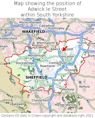 Map showing location of Adwick le Street within South Yorkshire