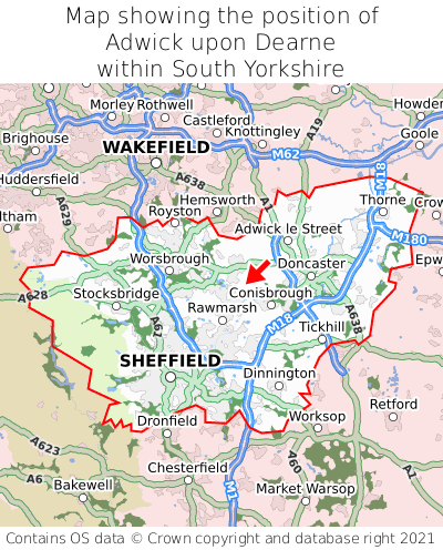 Map showing location of Adwick upon Dearne within South Yorkshire